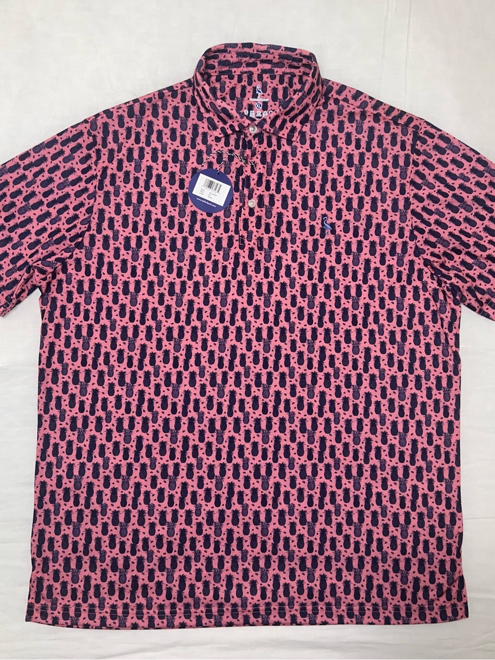 NWT Tailorbyrd Men’s XL Pink Navy Blue Pineapple Performance Golf Polo Shirt - Picture 2 of 7